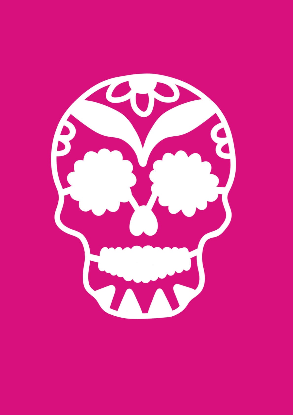 White Halloween skull sticker design on a pink background