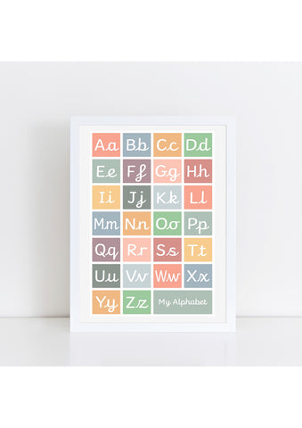 Handwriting Alphabet Print - muted (with lead-in lines)