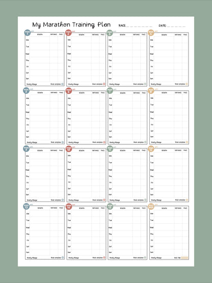 16 Week Marathon Planner - white