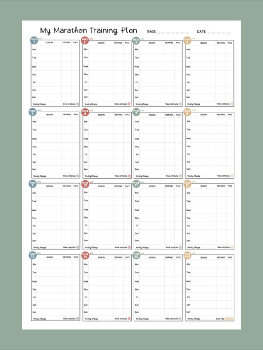 16 Week Marathon Planner - white