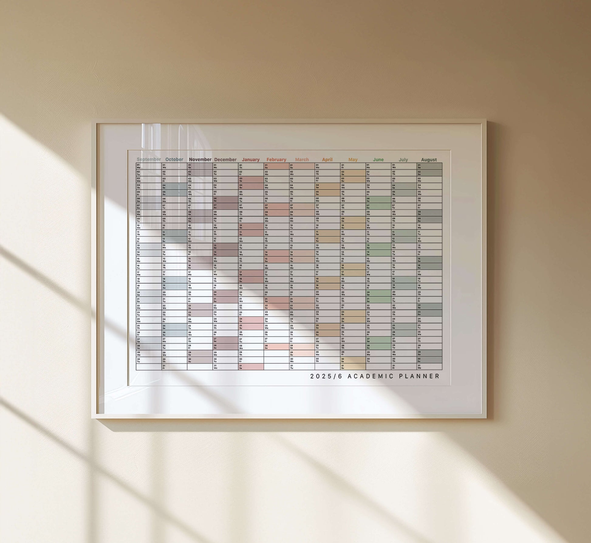 Academic wall planner in landscape.