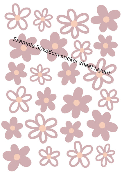 Dusky Pink Daisies (mixed pack) Wall Stickers - Fabric, Reusable and Eco-Friendly
