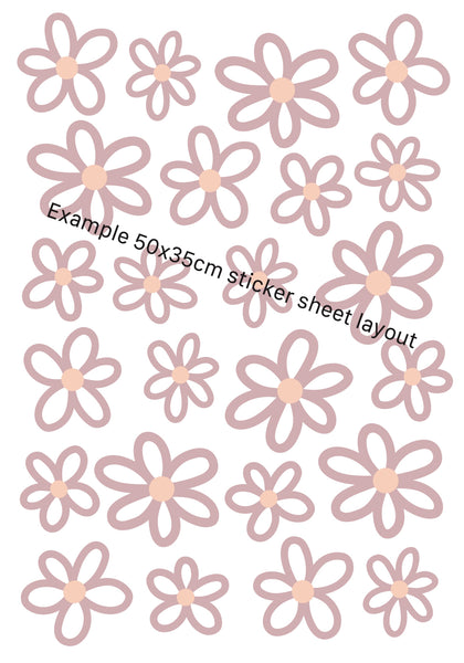 Dusky Pink Outline Daisy Wall Stickers - Fabric, Reusable and Eco-Friendly