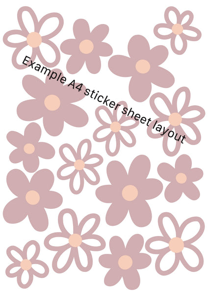 Dusky Pink Daisies (mixed pack) Wall Stickers - Fabric, Reusable and Eco-Friendly