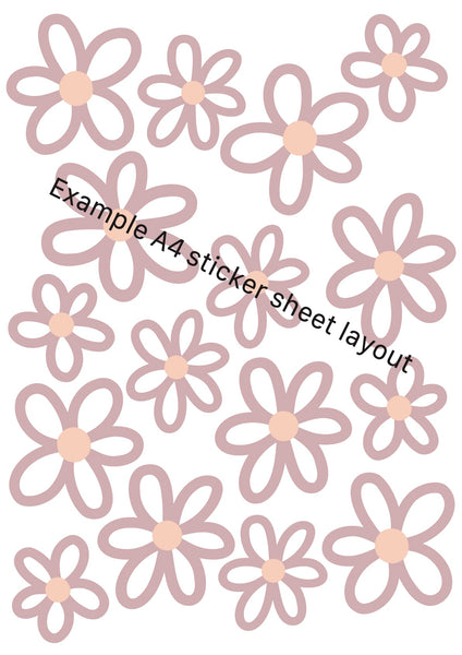 Dusky Pink Outline Daisy Wall Stickers - Fabric, Reusable and Eco-Friendly