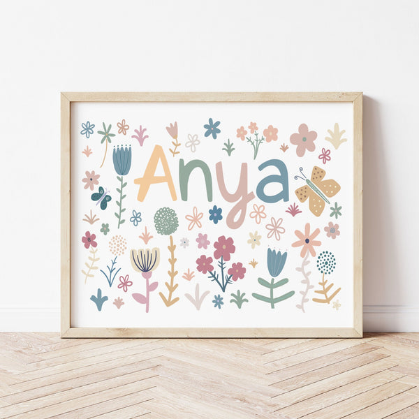 Personalised Spring Flowers Name Print