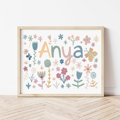 Personalised Spring Flowers Name Print