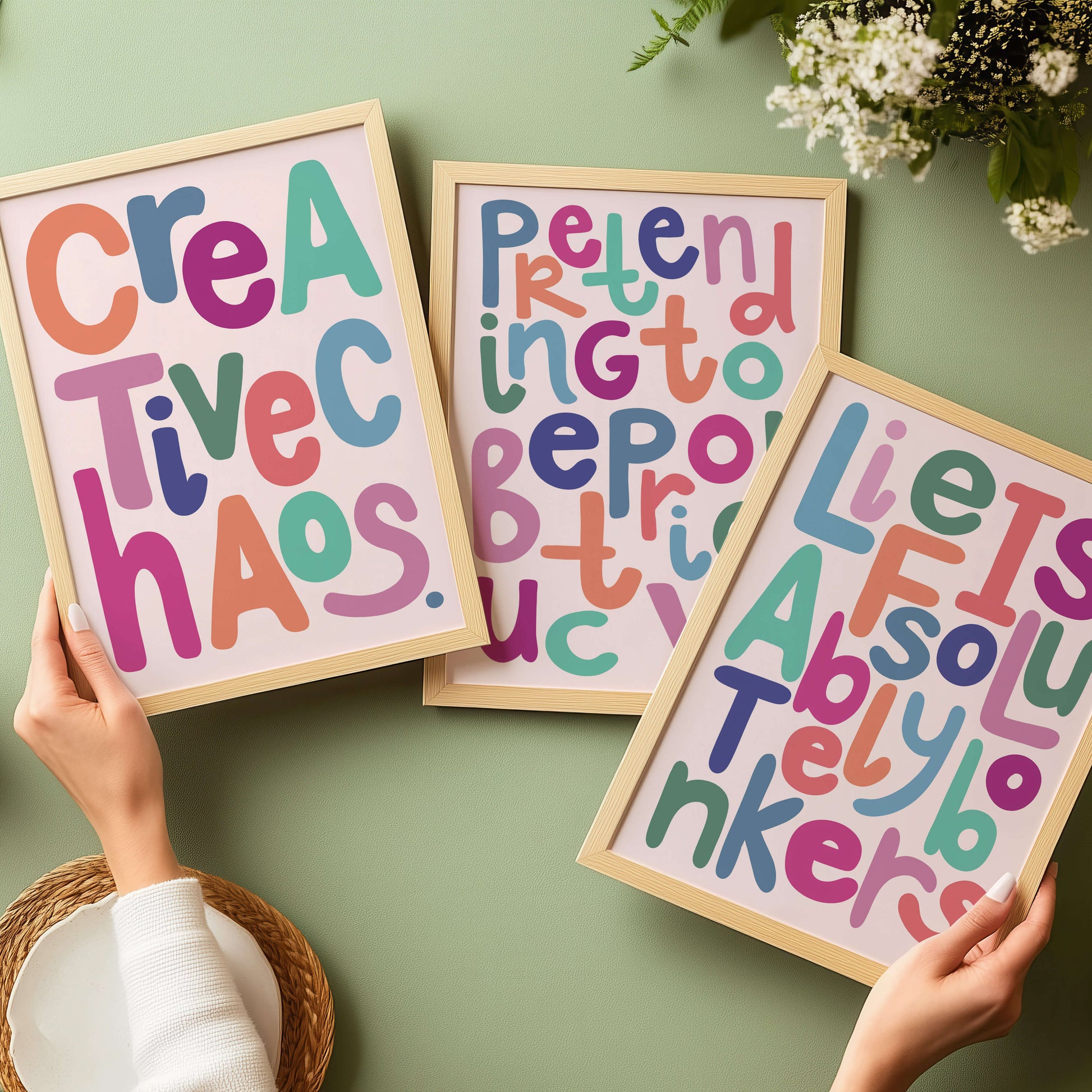 A set of bright typography prints for the home