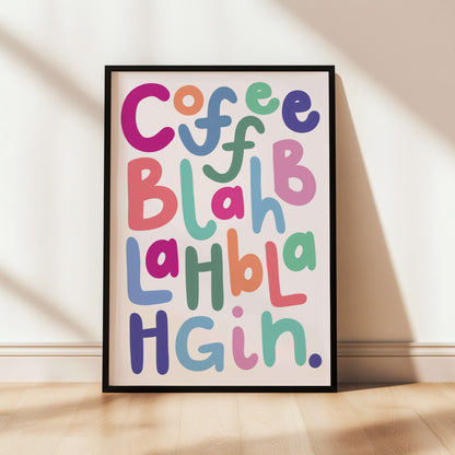 Funny kitchen print about coffee and gin