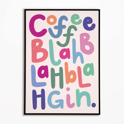 Colourful funny kitchen poster with a black frame on a white background