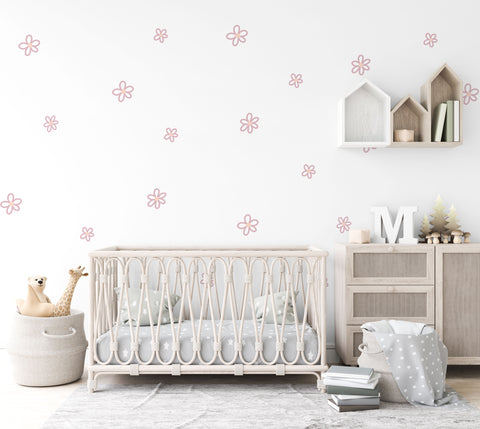 Dusky Pink Outline Daisy Wall Stickers - Fabric, Reusable and Eco-Friendly