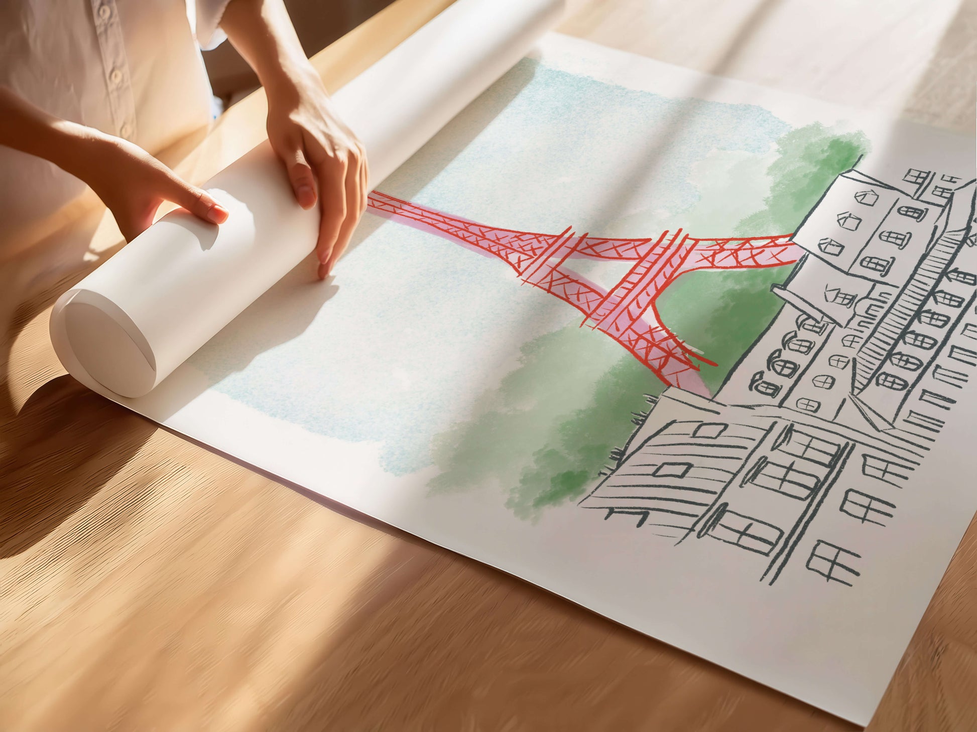 Illustration of the Eiffel Tower on poster paper,