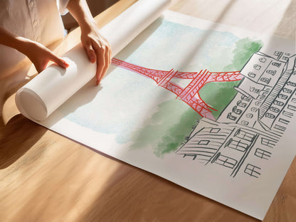 Illustration of the Eiffel Tower on poster paper,
