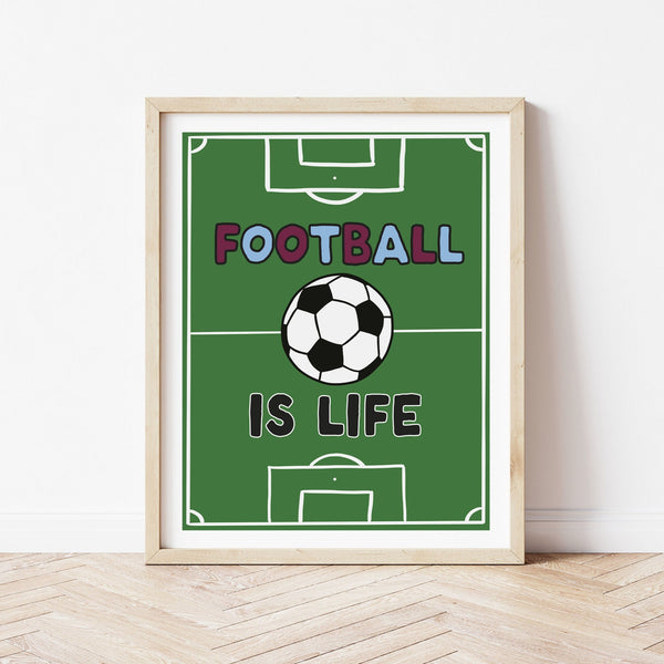 Football Pitch Print - claret + blue