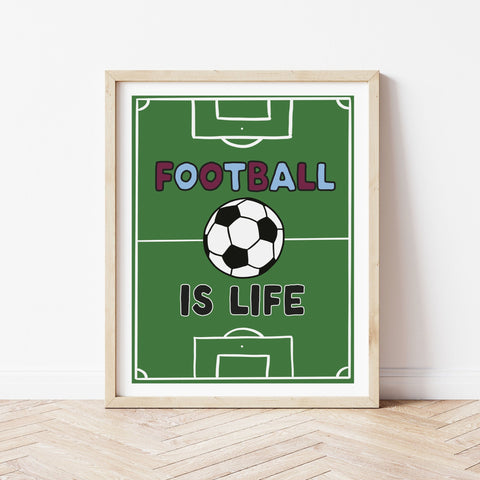 Football Pitch Print - claret + blue