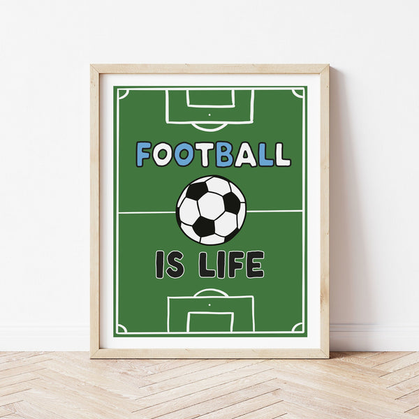 Football Pitch Print - light blue + white