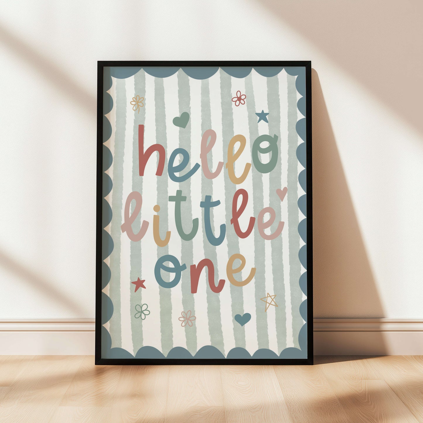 Hello Little One bright boys nursery print.