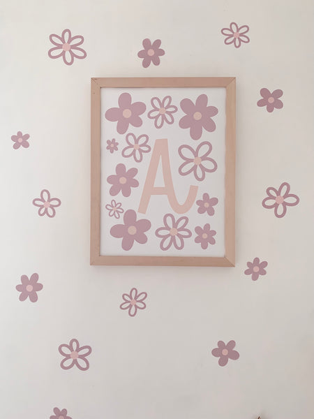 Dusky Pink Outline Daisy Wall Stickers - Fabric, Reusable and Eco-Friendly