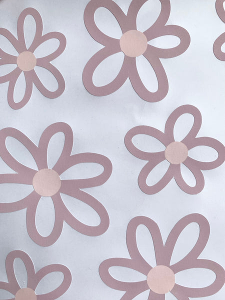 Dusky Pink Outline Daisy Wall Stickers - Fabric, Reusable and Eco-Friendly