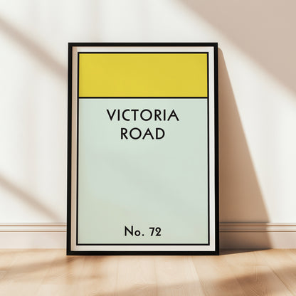 Framed artwork with 'Victoria Road' text on a light background
