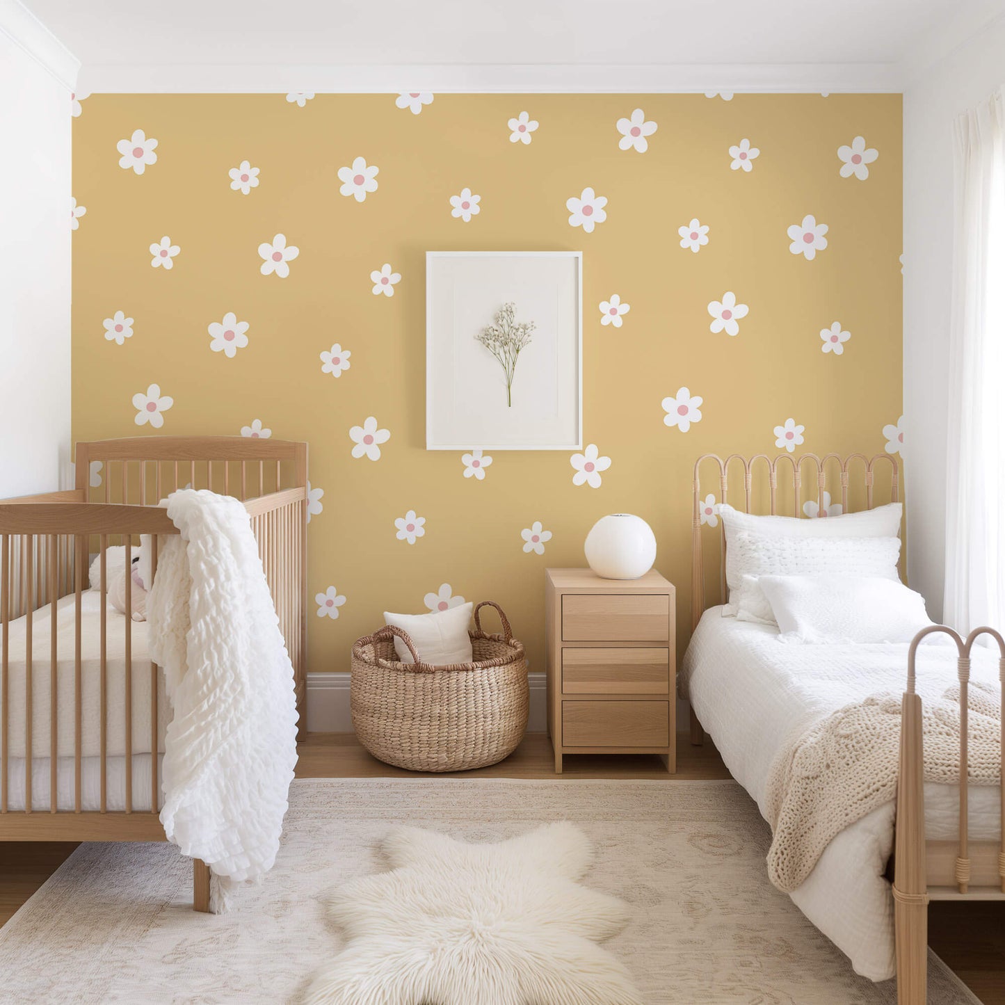 White Daisy Fabric Wall Stickers