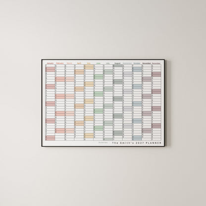 A personalised 2027 family calendar planner which makes the perfect family organisation gift.