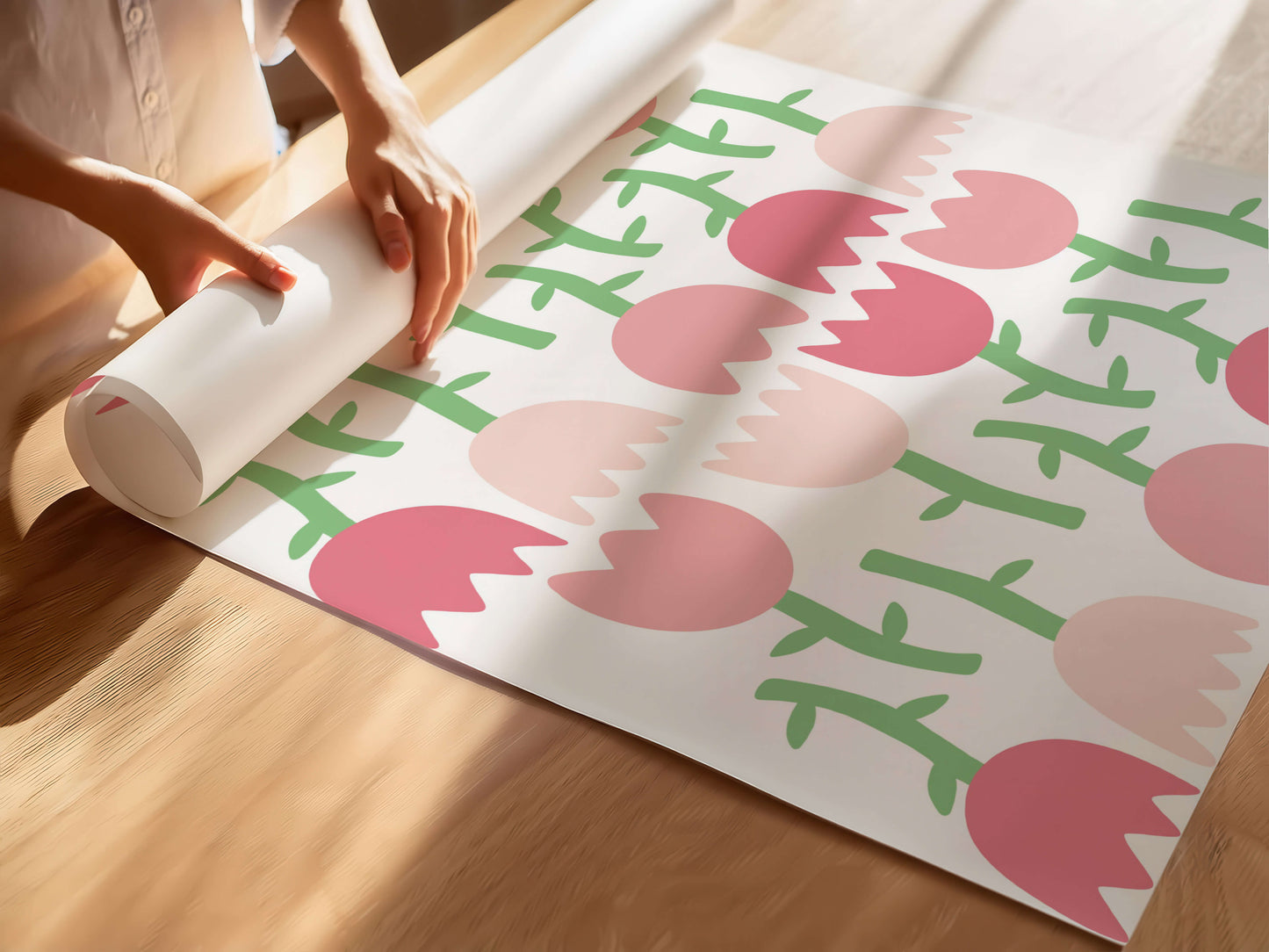 Tulip shaped wall decals in shades of pink
