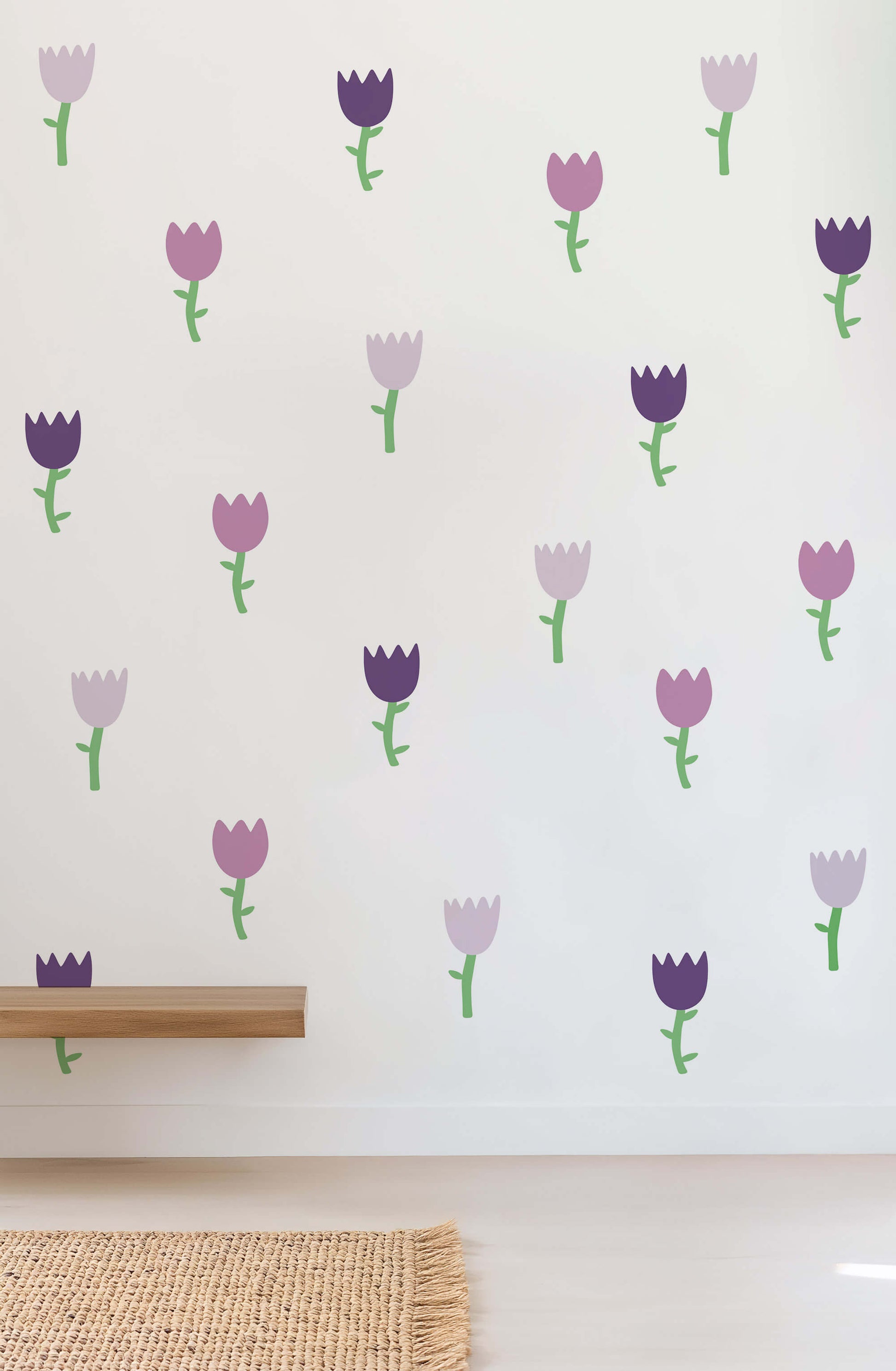Purple tulip flower fabric wall stickers in a gorgeous girls' bedroom.
