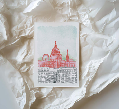 Illustration of St Paul's Cathedral on crumpled background