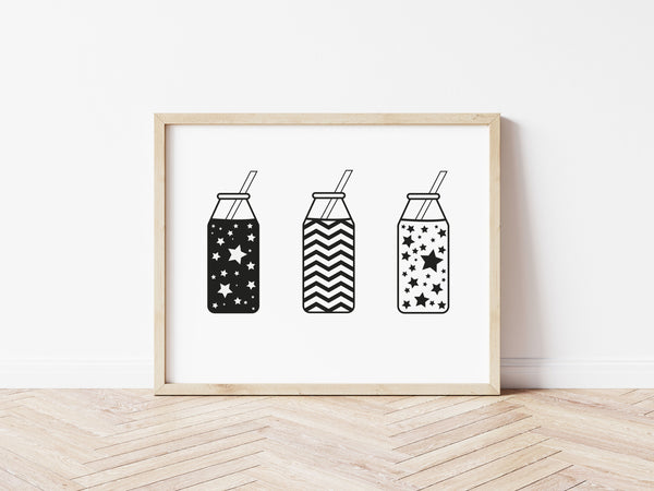 3 Milk Bottles Print