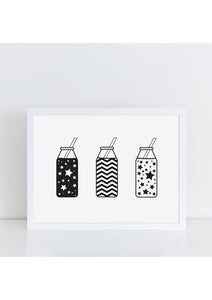 3 Milk Bottles Print