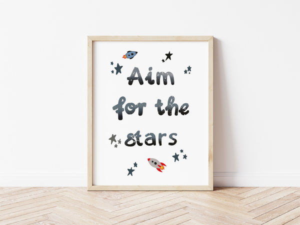 Aim for the Stars White Print