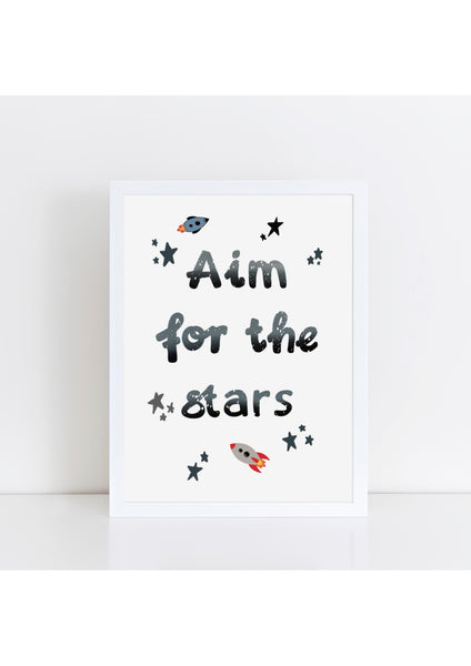 Aim for the Stars White Print