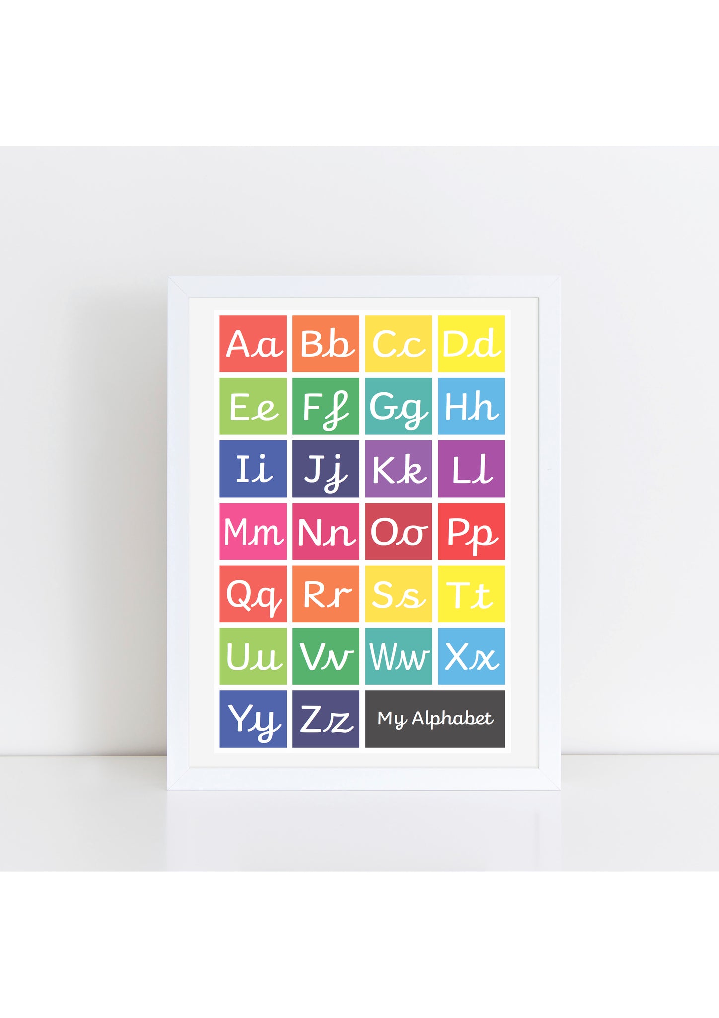 Handwriting Alphabet Print - brights/black box (with lead-in lines)