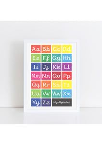 Handwriting Alphabet Print - brights/black box (with lead-in lines)