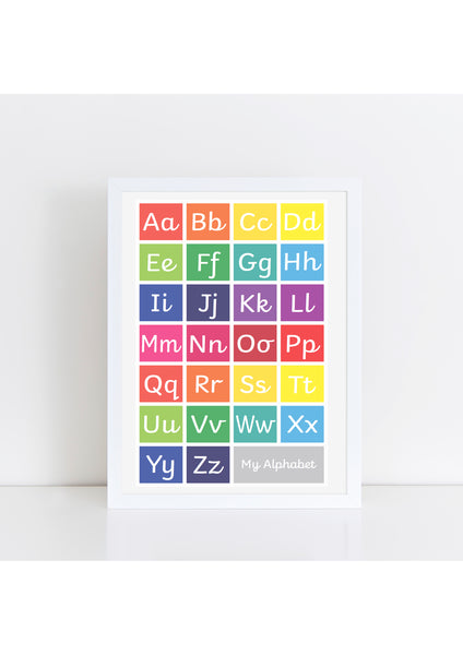 Handwriting Alphabet Print - brights/grey box (no lead-in lines)