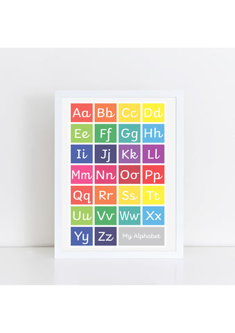 Handwriting Alphabet Print - brights/grey box (no lead-in lines)