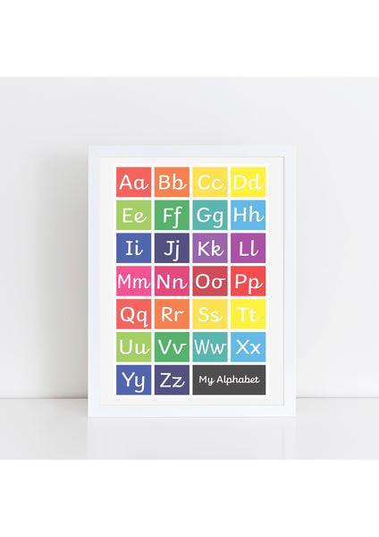 Handwriting Alphabet Print - brights/black box (no lead-in lines)