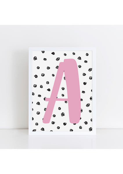Spotty Background Initial Print - pink