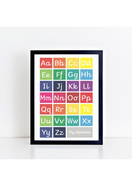 Handwriting Alphabet Print - brights/grey box (no lead-in lines)