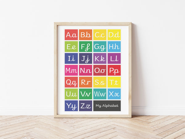Handwriting Alphabet Print - brights/black box (with lead-in lines)