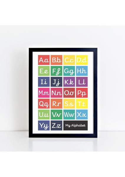 Handwriting Alphabet Print - brights/black box (with lead-in lines)