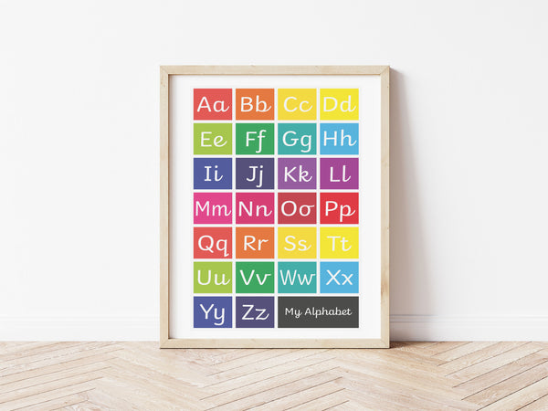 Handwriting Alphabet Print - brights/black box (no lead-in lines)