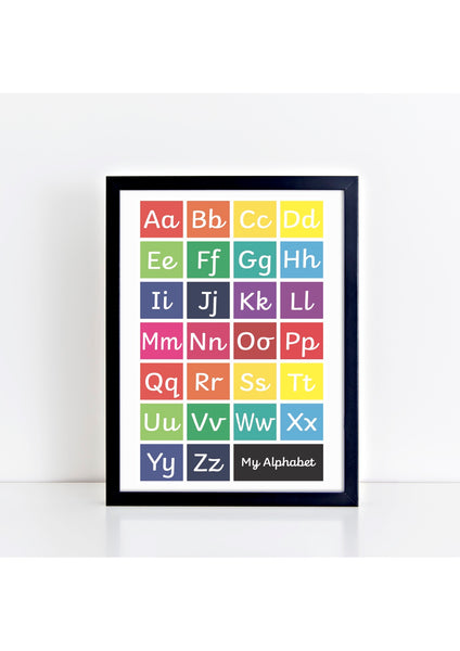 Handwriting Alphabet Print - brights/black box (no lead-in lines)