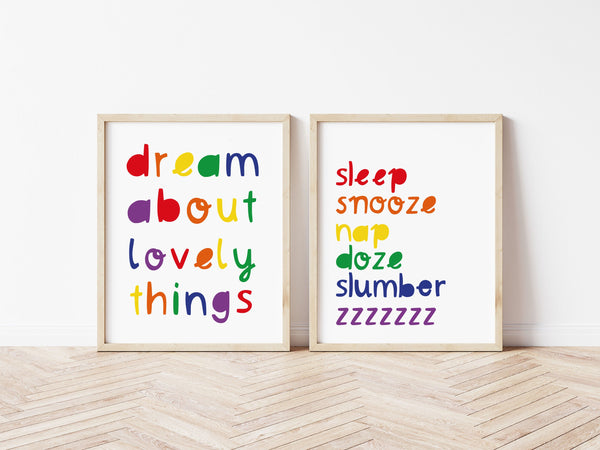 Sleep Snooze Rainbow Print