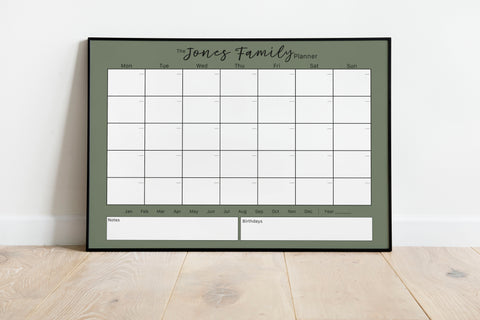 Family Monthly Planner in Green - personalised