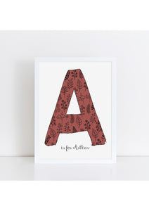 Floral Initial Print - brick