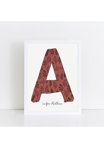 Floral Initial Print - brick