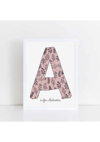 Floral Initial Print - dusky pink