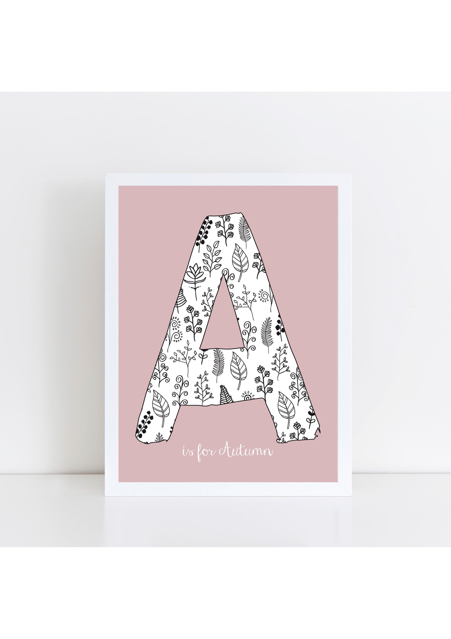 Floral Initial Print - dusky pink background